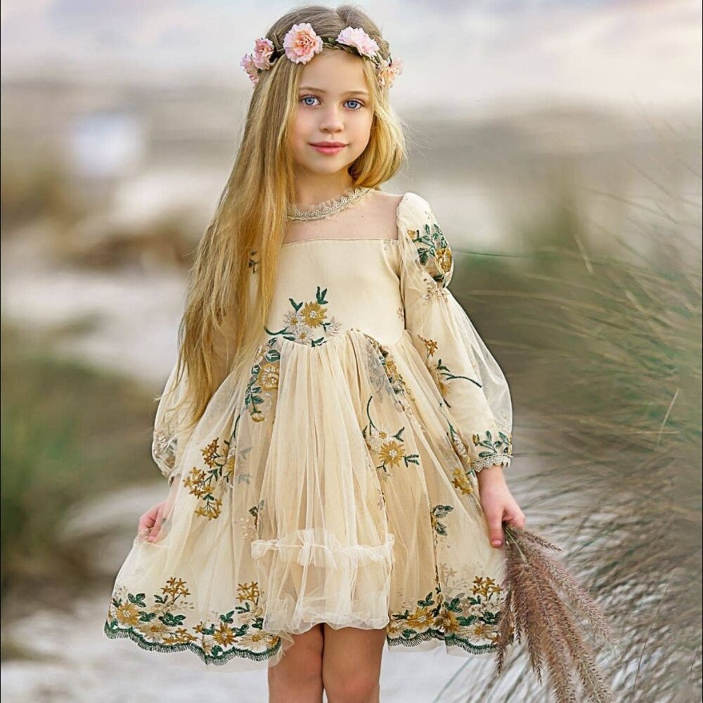 Brand NWT Mia Belle Girls lovely embroidered tulle dress